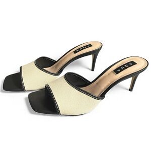 Aqua Black and Cream Sandalia Heeled Mules